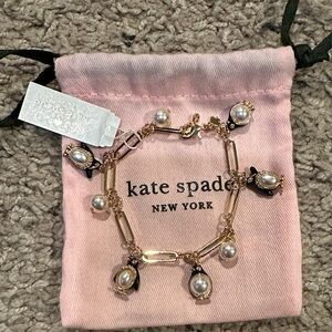 Kate Spade Penguin Pearl and Gold Paper Clip Bracelet